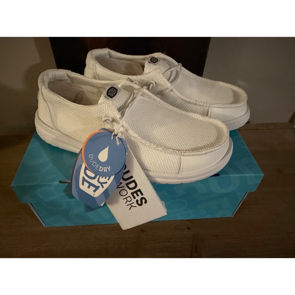 Hey Dude Wendy Work CE White Slip Resistant Water Repellent Shoes 43223-Womens 9